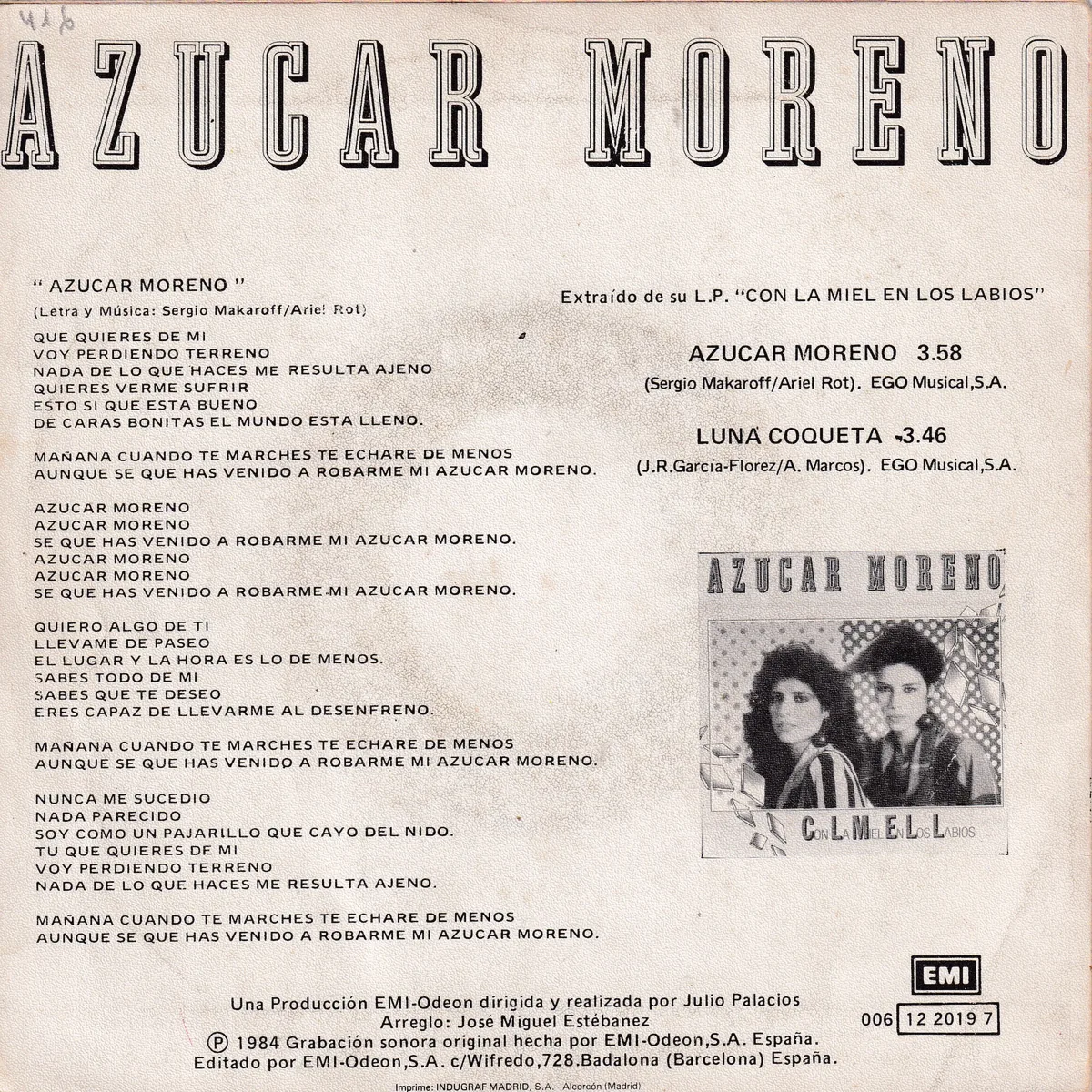 Otra vista de Azúcar moreno – Luna coqueta (CON LA MIEL EN LOS LABIOS)
