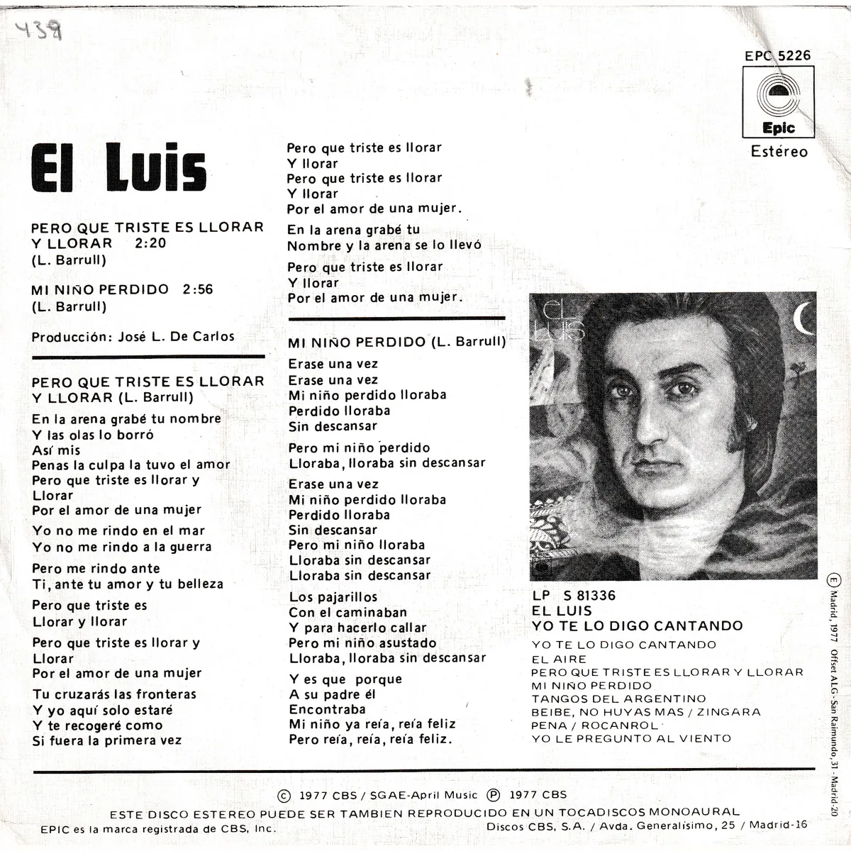 Otra vista de Pero que triste es llorar y llorar – Mi niño perdido (EL LUIS)