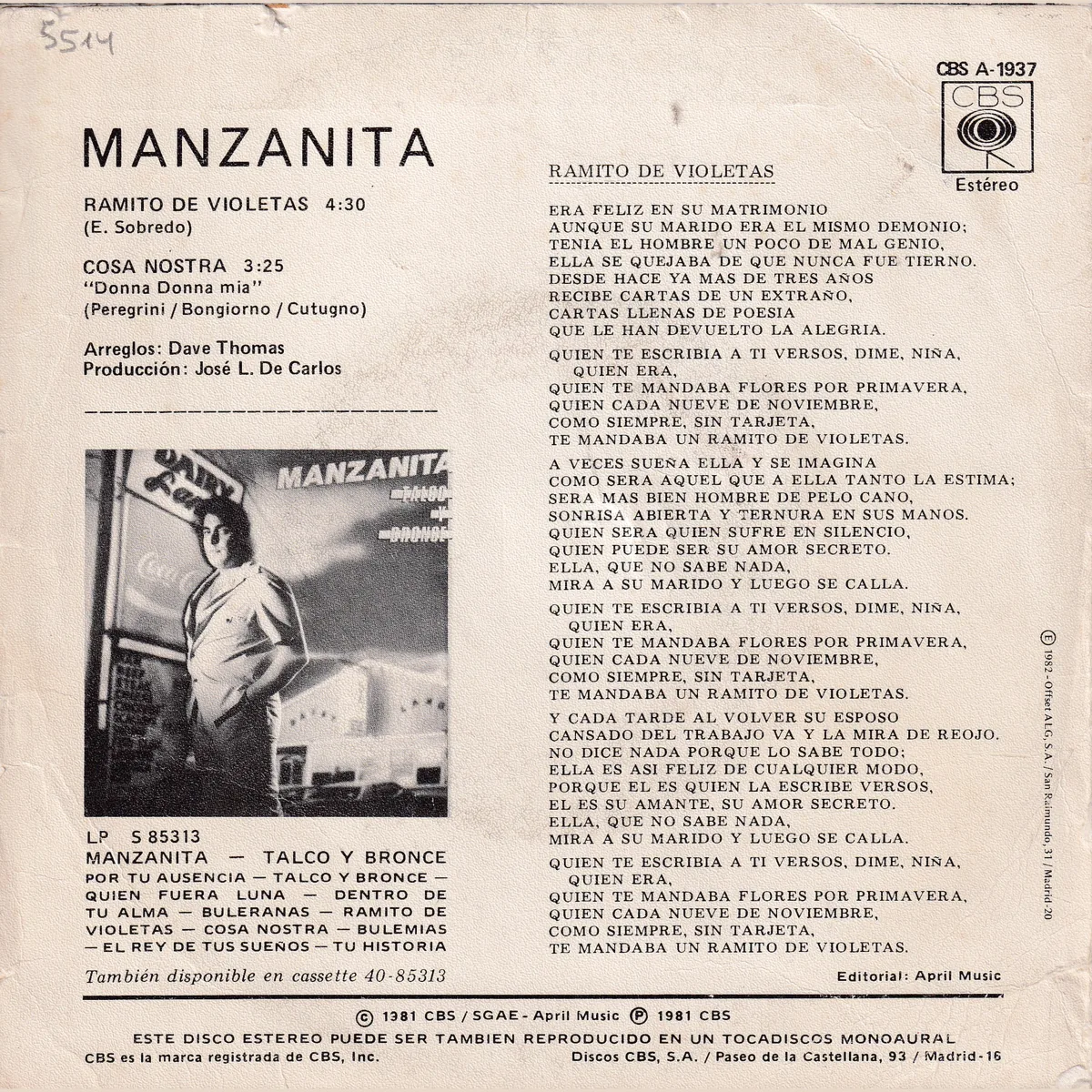 Otra vista de Ramito de violetas – Cosa nostra (TALCO Y BRONCE)