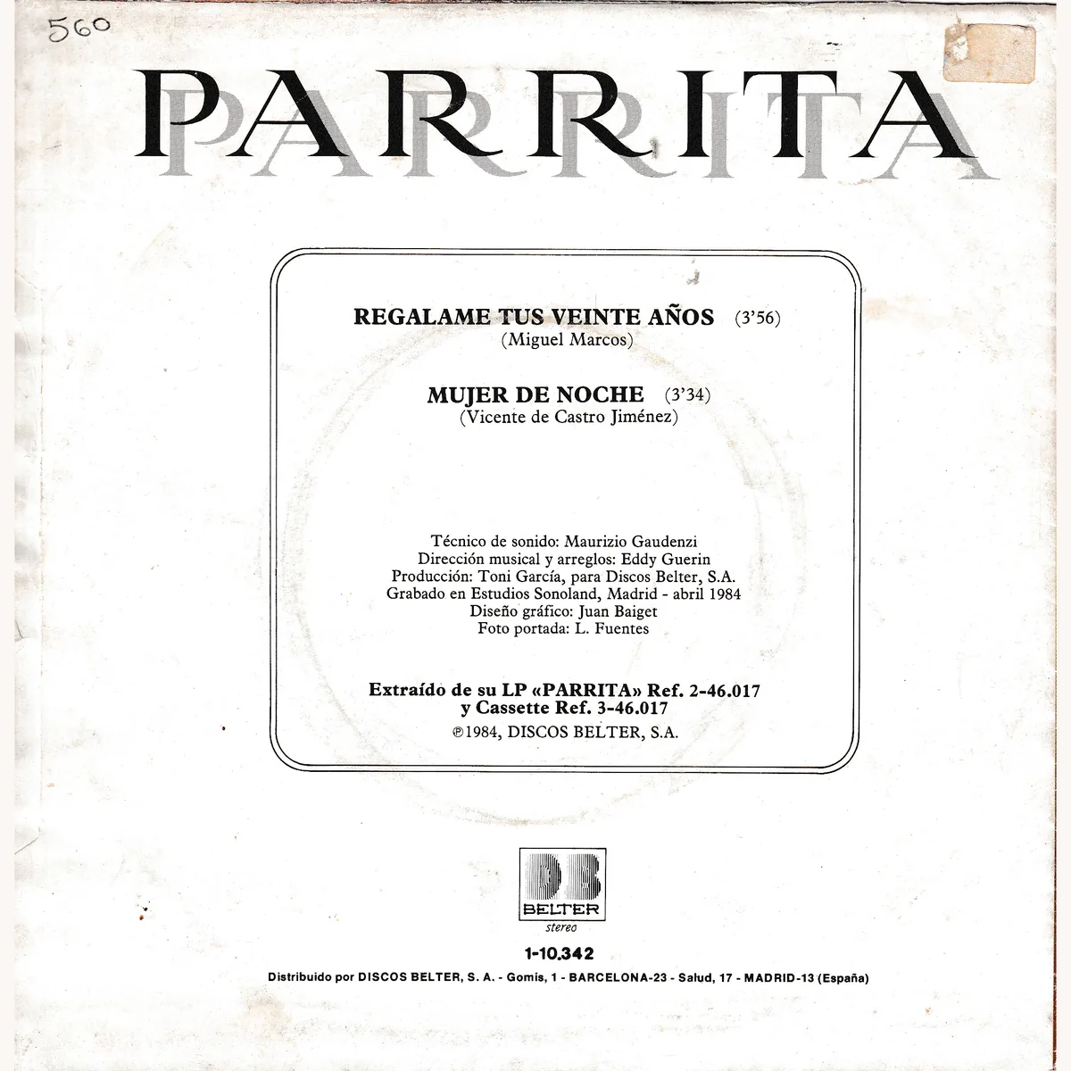 Otra vista de Regálame tus veinte años – Mujer de noche (PARRITA)