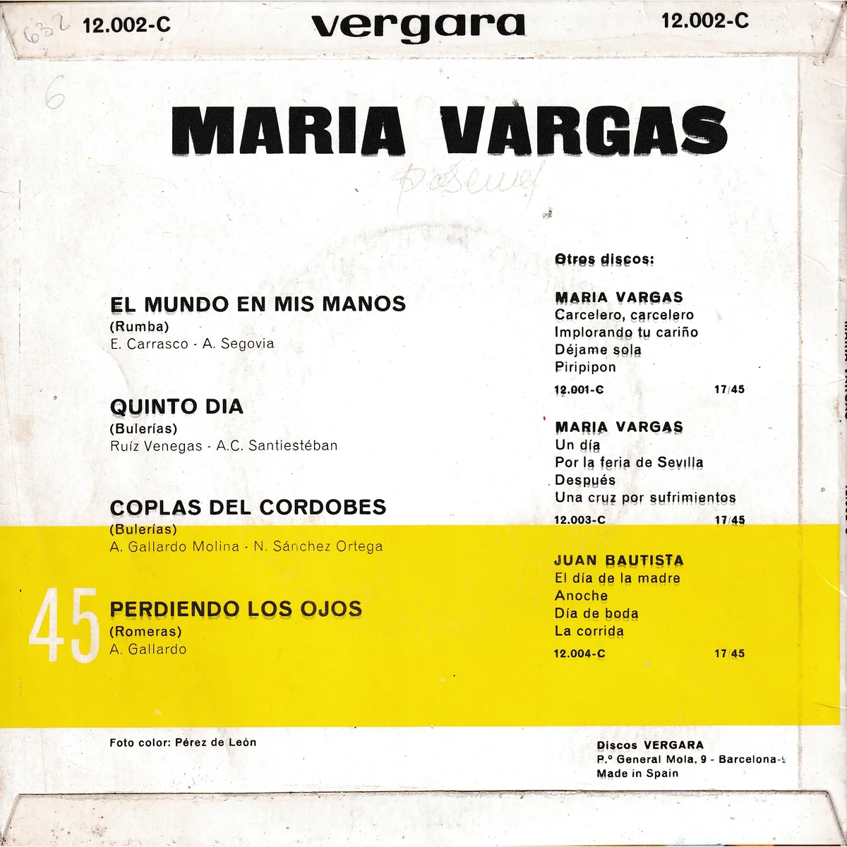 Otra vista de El mundo en mis manos – Quinto día – Coplas del Cordobés – Perdiendo los ojos