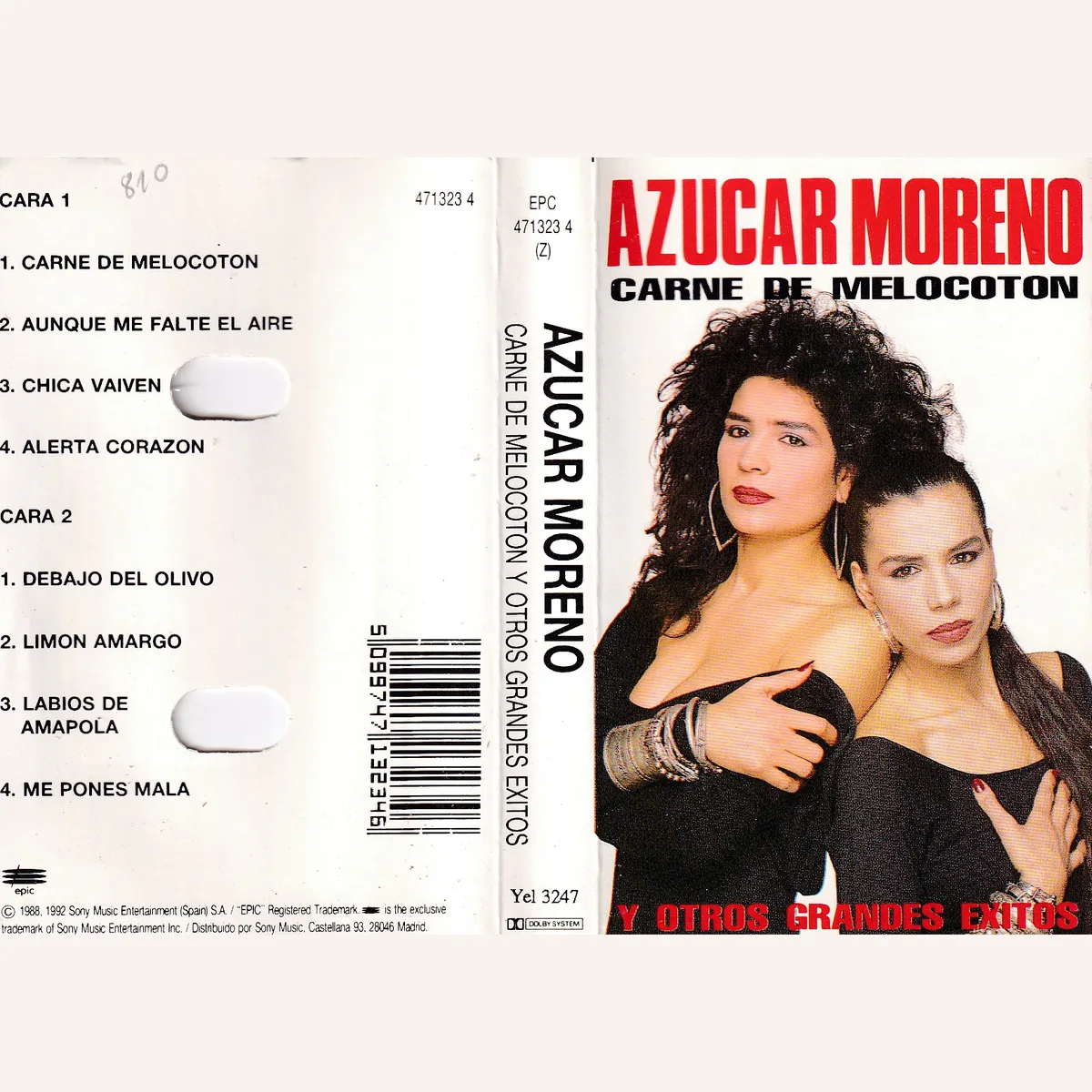 Portada de Carne de melocotón y otros grandes éxitos, de Azúcar Moreno